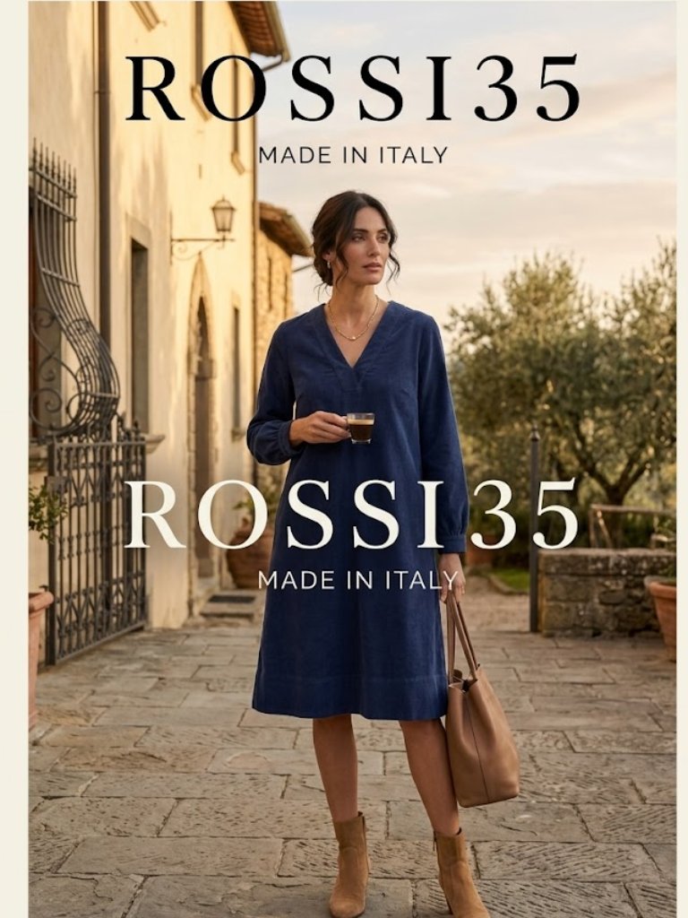 Rosso35 Italy Navy Blue Fine Wale Corduroy V-Neck Dress - Nwt Size 48